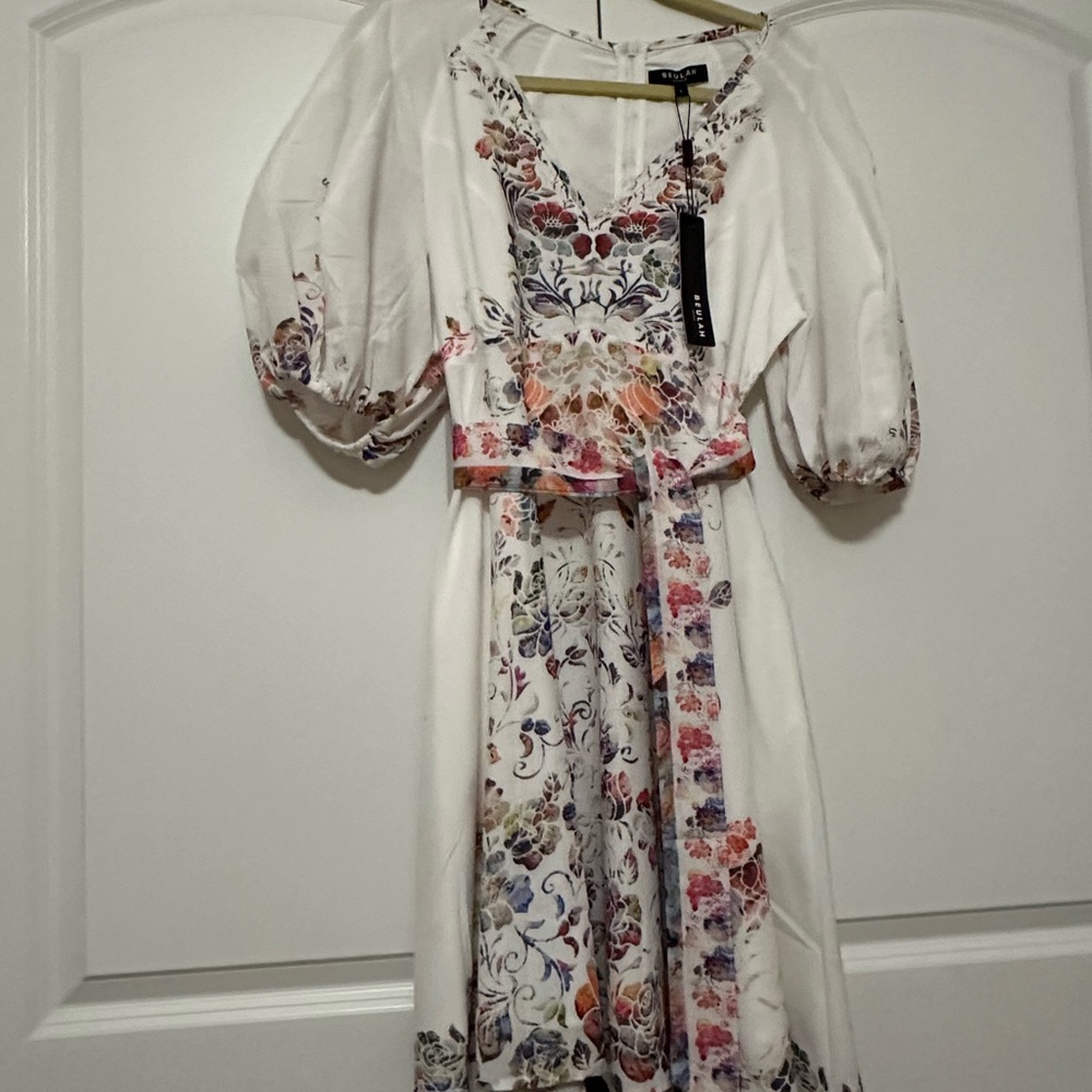 Beulah White Dress with Multicolor Floral Design